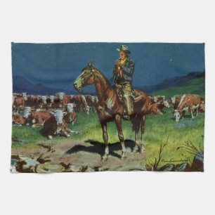 Vintage Cowboy, Farming Cattle Rancher on the Farm Kitchen Towel
