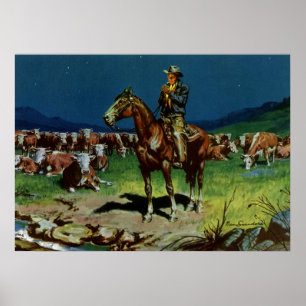 Vintage Cowboy, Farming Cattle Rancher on the Farm Poster