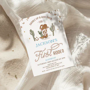Vintage Cowboy First Rodeo 1st Birthday Invitation