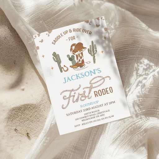 Vintage Cowboy First Rodeo 1st Birthday Invitation