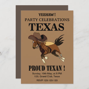 Vintage Cowboy Hat Horse Proud Texan Texas Party Invitation