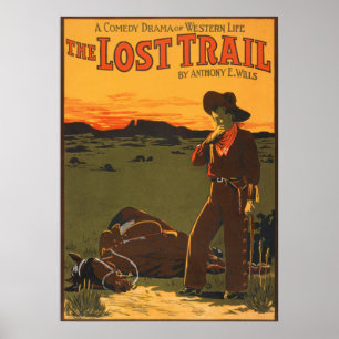 Vintage Cowboy & Horse Sunset Western Wall Art