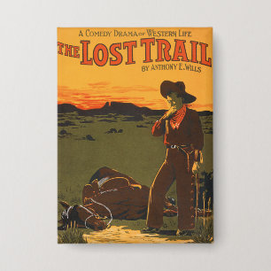 Vintage Cowboy & Horse Sunset Western Wall Art Button