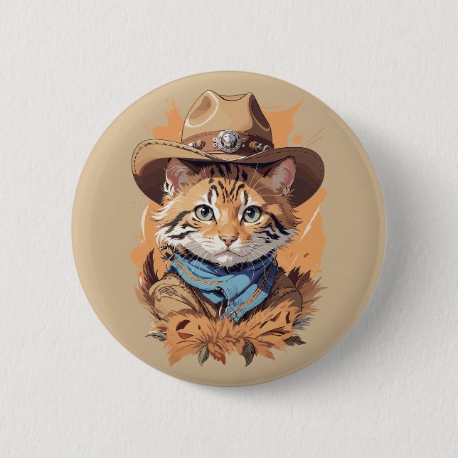Vintage Cowboy Kitten Design Button (Front)