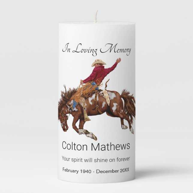 Vintage cowboy memorial  pillar candle (Front)