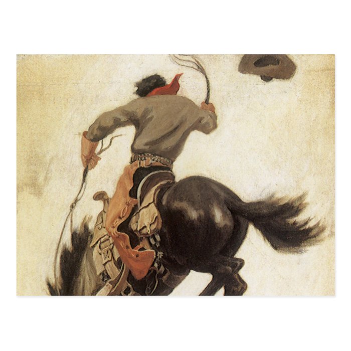 Vintage Cowboy on a Bucking Bronco Horse, Western Post Card