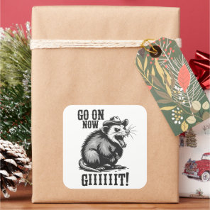 Vintage Cowboy Opossum Go On Now Git Western  Square Sticker