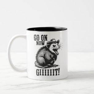 Vintage Cowboy Opossum Go On Now Git Western Two-Tone Coffee Mug
