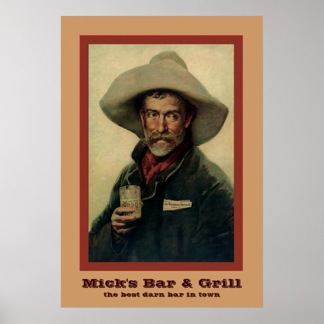 Vintage Cowboy Personalized Bar Poster (Front)