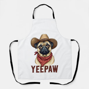 Vintage Cowboy Pug YeePaw Western Dog Illustration Apron