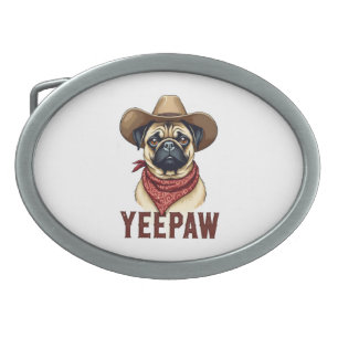 Vintage Cowboy Pug YeePaw Western Dog Illustration Belt Buckle