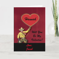 Vintage Cowboy Red Romantic Heart Holiday Card