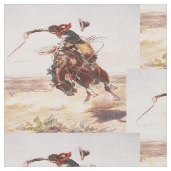 Vintage Cowboy Riding A Bucking Horse Fabric by RODEODAYS at Zazzle