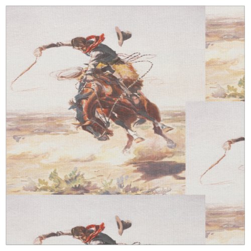 Vintage Cowboy Riding A Bucking Horse Fabric