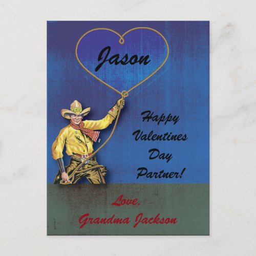 Vintage Cowboy  Romantic Heart Holiday Postcard