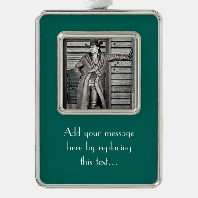 Vintage Cowboy Silver Plated Framed Ornament (Front)