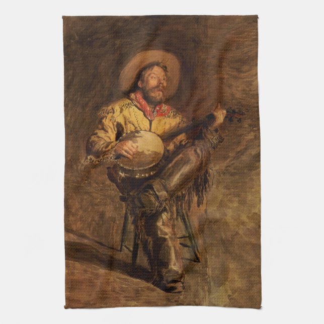 Vintage Cowboy Singing by Thomas Eakins Kitchen Towel (Vertical)