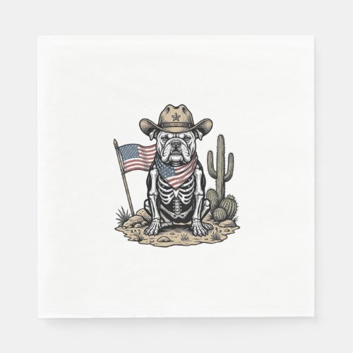 Vintage Cowboy Skeleton Dog Patriotic Shirt Design Napkins