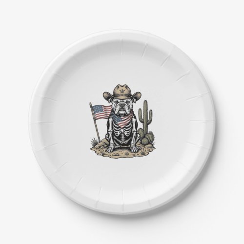Vintage Cowboy Skeleton Dog Patriotic Shirt Design Paper Plates