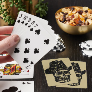 Vintage Cowboy Skull Print with Old Western Hat Poker Cards