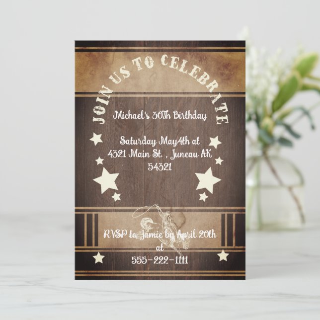 Vintage cowboy themed 30th Birthday Invitation (Standing Front)