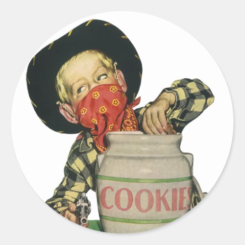 Vintage Cowboy Toy Gun Hand in the Cookie Jar Classic Round Sticker