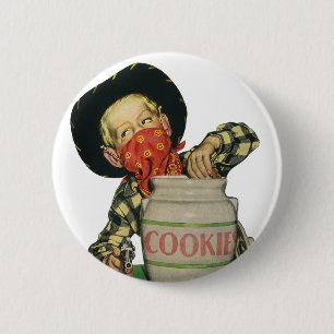 Vintage Cowboy Toy Gun Hand in the Cookie Jar Pinback Button