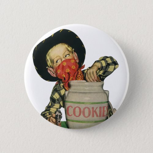 Vintage Cowboy Toy Gun Hand in the Cookie Jar Pinback Button