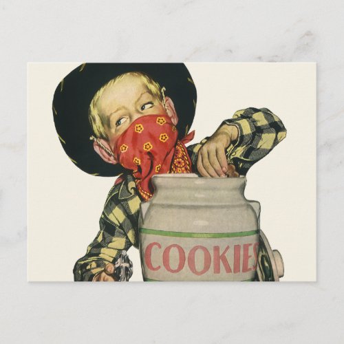 Vintage Cowboy Toy Gun Hand in the Cookie Jar Postcard