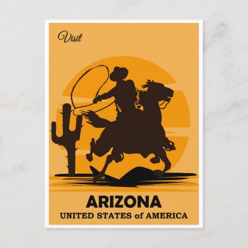 Vintage Cowboy Visit Arizona Travel Postcard