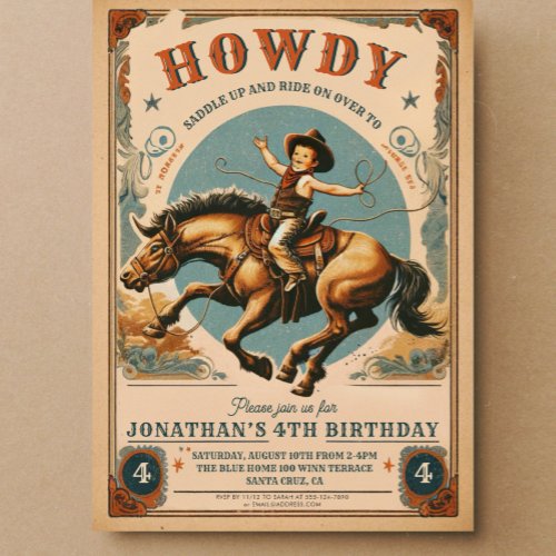 Vintage Cowboy Western Birthday  Invitation