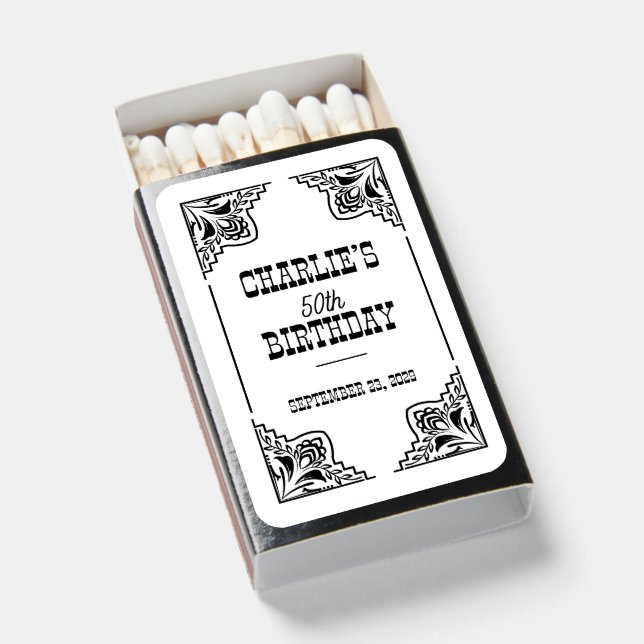 Vintage Cowboy Western Birthday Party Black White Matchboxes (Front Open)