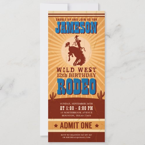 Vintage Cowboy Western Rodeo Birthday Ticket Pass Invitation