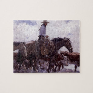 Vintage Cowboy with His Herd of Cattle by Koerner Jigsaw Puzzle