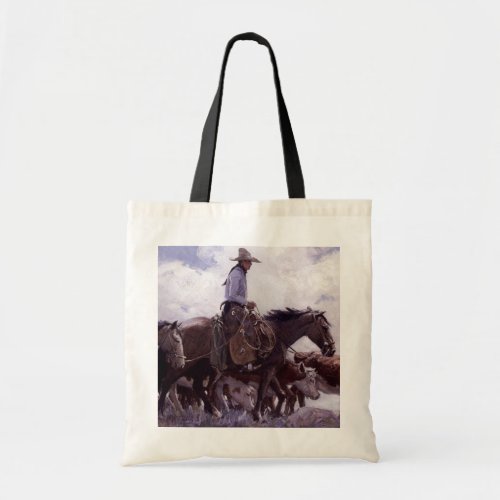 Vintage Cowboy with His Herd of Cattle by Koerner Tote Bag