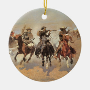 Vintage Cowboys, A Dash For Timber by Remington Ceramic Ornament