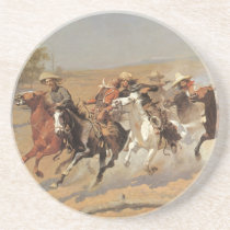 Vintage Cowboys, A Dash For Timber by Remington Drink Coaster