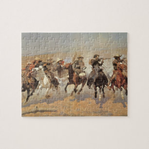 Vintage Cowboys, A Dash For Timber by Remington Jigsaw Puzzle
