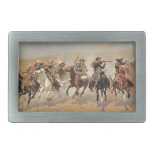 Vintage Cowboys, A Dash For Timber by Remington Rectangular Belt Buckle