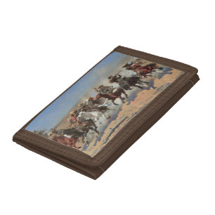 Vintage Cowboys, A Dash For Timber by Remington Trifold Wallet