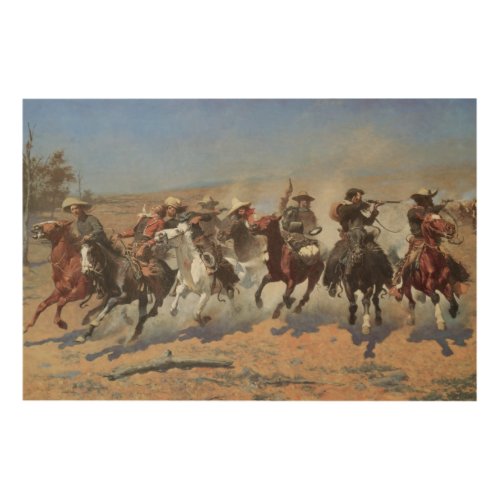 Vintage Cowboys A Dash For Timber by Remington Wood Wall Art