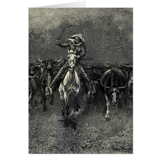 Vintage Cowboys, A Stampede by Frederic Remington (Front)