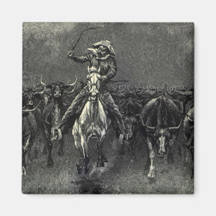 Vintage Cowboys, A Stampede by Frederic Remington Magnet