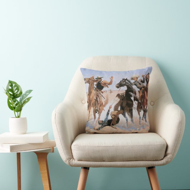 Vintage Cowboys, Aiding a Comrade Remington Throw Pillow (Chair)