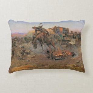 Vintage Cowboys, Camp Cook's Trouble by CM Russell Accent Pillow