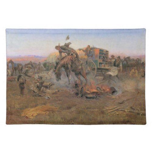 Vintage Cowboys Camp Cooks Trouble by CM Russell Cloth Placemat