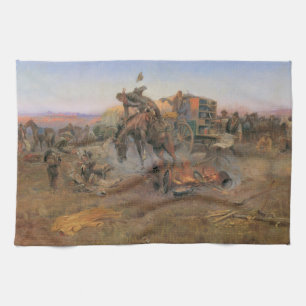 Vintage Cowboys, Camp Cook's Trouble by CM Russell Kitchen Towel