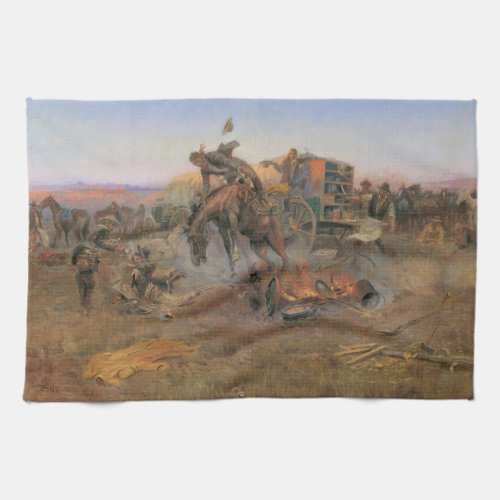 Vintage Cowboys Camp Cooks Trouble by CM Russell Kitchen Towel