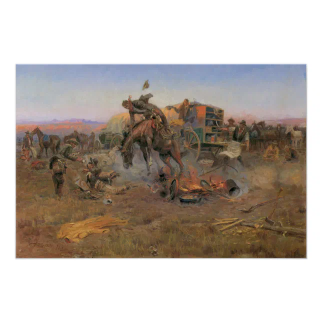 Vintage Cowboys, Camp Cook's Trouble by CM Russell Poster | Zazzle