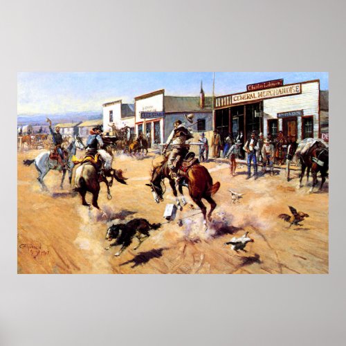 Vintage Cowboys Guns And Horse Bank Robbery Poster